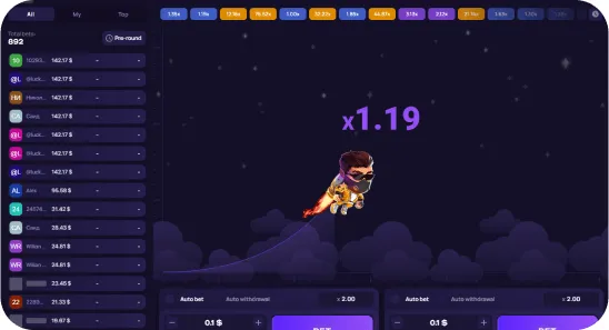 Игровой интерфейс Lucky Jet с множителем